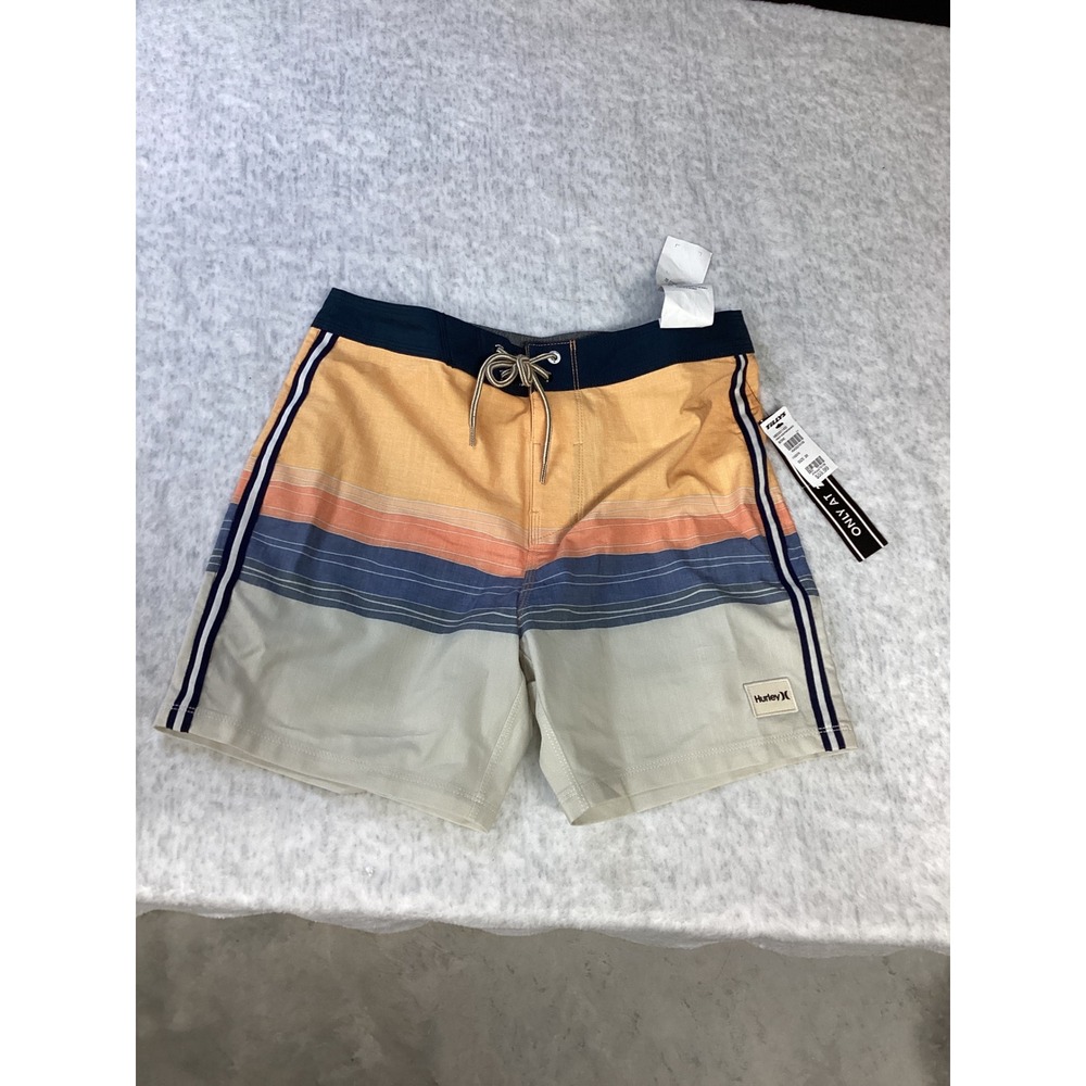 Hurley Phantom Naturals Board Shorts Mens 28 Orange Blue Striped MBS0011450